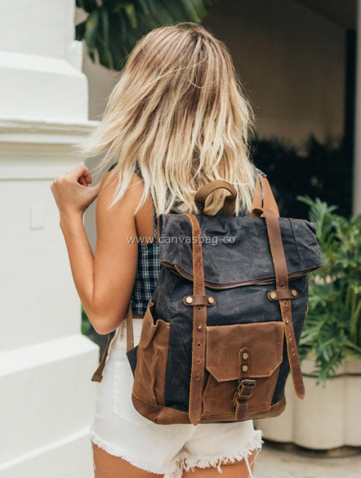 Canvas Rucksack Backpack Travel Rucksacks School Bags - Image 4