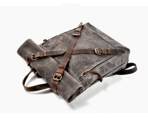 Leather Canvas Backpack Laptop Bag Travel bag - Image 7