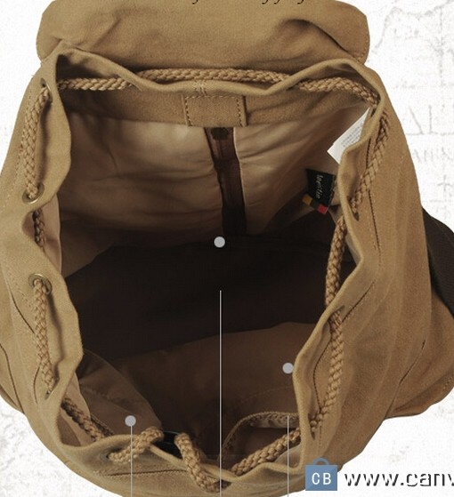 Multipockets Zipper Rucksack Laptop Backpack Khaki Canvas Bag
