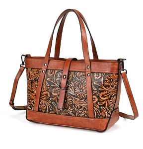 Hand-Carved Vegetable-Tanned Leather Large Tote